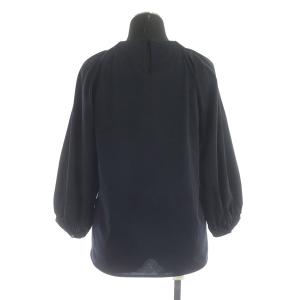 ANAYI コットン バルーンスリーブ ブラウス 七分袖 プルオーバー ギャザー 36 紺 ネイビー