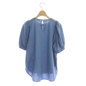 ANAYI 21AW ハイゲージ天竺パフスリーブプルオーバー ブラウス カットソー 半袖 切替 36 青 ブルー