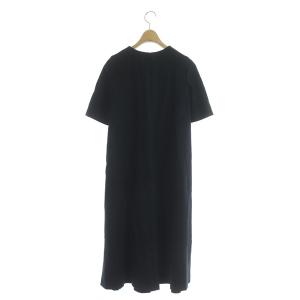 23区 22SS ショートスリーブ ストレッチワンピース ロング 半袖 Aライン フレア 32 紺 ネイビー