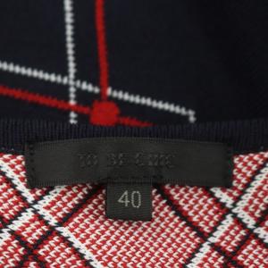 TO BE CHIC ワンピース ニット 七分袖 フレア 膝丈 アーガイル Uネック 40 ネイビー レッド ホワイト