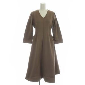 20AW Vネックホールガーメントワンピース ニット ロング フレア 長袖 38 モカ