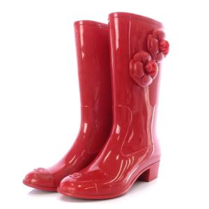レインブーツ ロング ハイヒール カメリア ココマーク ラバー 37 レッド