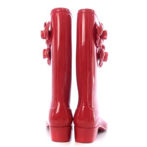 CHANEL レインブーツ ロング ハイヒール カメリア ココマーク ラバー 37 レッド