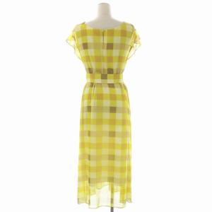 Diagram GRACE CONTINENTAL チェックギャザーワンピース ロング フレア フレンチスリーブ ボートネック シアー 36 黄色 イエロー 茶色 ブラウン オレンジ色