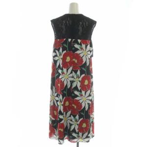 GRACE CONTINENTAL フラワープリントレースハイネックワンピース 膝丈 ノースリーブ 38 マルチカラー