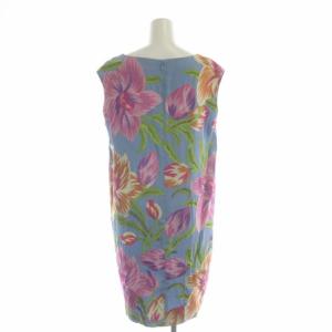 GRACE CONTINENTAL ワンピース フローラル刺繍 ノースリーブ ストレート 膝丈 ボートネック 38 グレーブルー