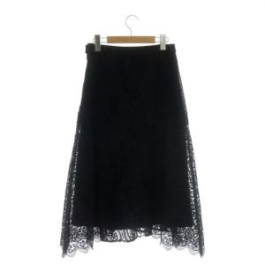 GRACE CONTINENTAL フレアスカート レースパッチ ロング 36 黒 ブラック