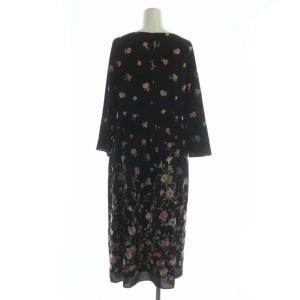GRACE CONTINENTAL 21SS サラサフラワー刺繍ワンピース フレア ロング 七分袖 36 ブラック
