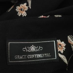 GRACE CONTINENTAL 21SS サラサフラワー刺繍ワンピース フレア ロング 七分袖 36 ブラック