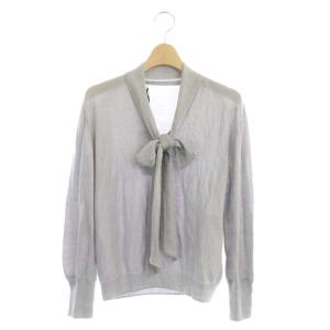 ボウタイ ニットトップ カットソー Vネック 長袖 ラメ プルオーバー 36 グレー