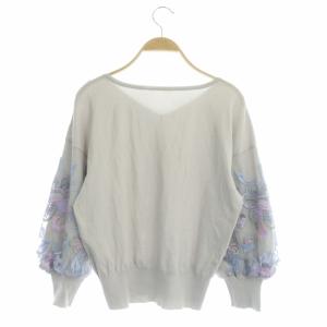 GRACE CONTINENTAL ニット セーター 長袖 袖刺繍チュール プルオーバー Vネック 36 グレー
