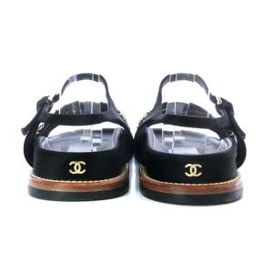CHANEL サンダル チェーンストラップ レザー 37 黒