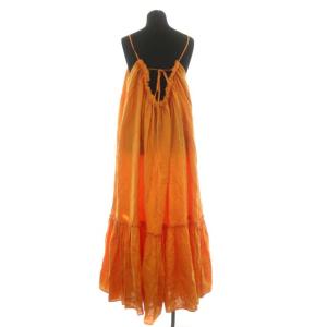 UNITED ARROWS リネンギャザーキャミソールワンピース ロング フレア フリル F オレンジ色