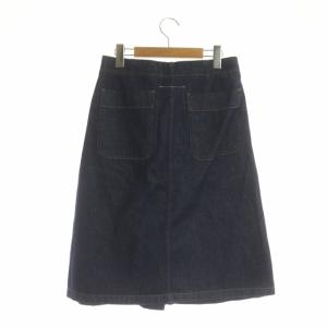 Maison Margiela MM6 デニムサイドラップスカート ミモレ丈 セミフレア フロントボタン 40 インディゴブルー