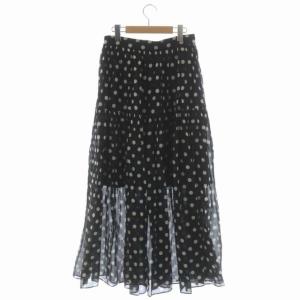 UNITED ARROWS ドットギャザーロングスカート フレア ギャザー 水玉 40 黒 白 ブラック ホワイト