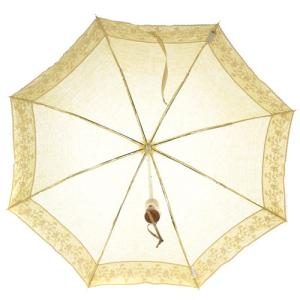 FENDI 日傘 折り畳み傘 リネン レース 刺繍 黄色 イエロー