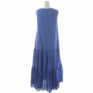 UNITED ARROWS ストライプ Vネック ノースリーブ ワンピース ロング フレア 38 ブルー