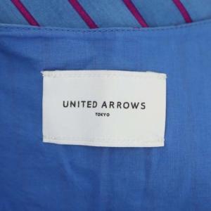 UNITED ARROWS ストライプ Vネック ノースリーブ ワンピース ロング フレア 38 ブルー