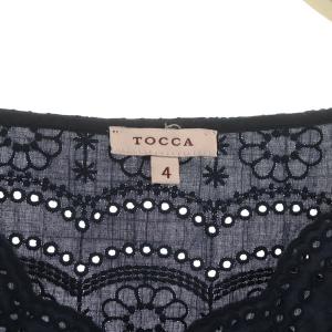 TOCCA 洗える PEACH BLOSSOM ブラウス 半袖 プルオーバー スカラップ パンチングレース 4 紺 ネイビー