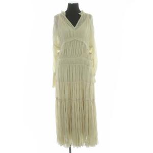 アメリ AMERI SHIRRING PLEATS DRESS ワンピース ロング シャーリング プリーツ 長袖 S アイボリー