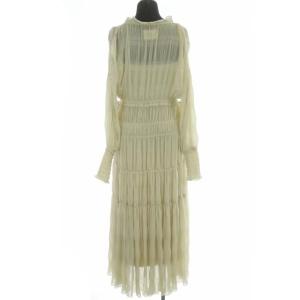Ameri VINTAGE アメリ AMERI SHIRRING PLEATS DRESS ワンピース ロング シャーリング プリーツ 長袖 S アイボリー