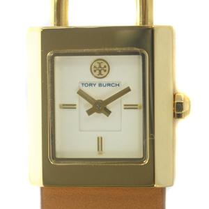 TORY BURCH Surrey Watch レザー ブレスレット 腕時計 2針 クオーツ 茶色 ゴールド色