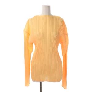 イッセイミヤケ ISSEY MIYAKE プリーツブラウス カットソー 長袖 プルオーバー オフネック 4 オレンジ