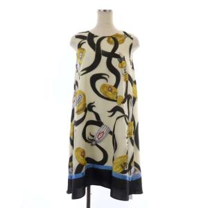 スカーフオパールプリントワンピース 膝丈 フレア ラメ 36 マルチカラー