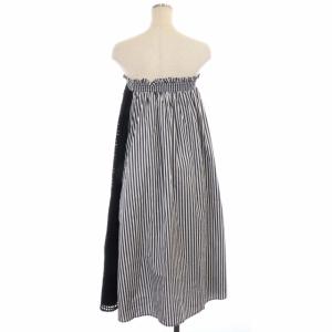 Chesty 22SS  ベアトップワンピース ギャザー チェック ストライプ ミモレ ロング 1 黒 ブラック 白 ホワイト