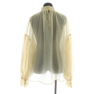 CLANE 21SS シアーパフトップス ブラウス 長袖 ボリュームスリーブ ギャザー バンドカラー シースルー 1 アイボリー