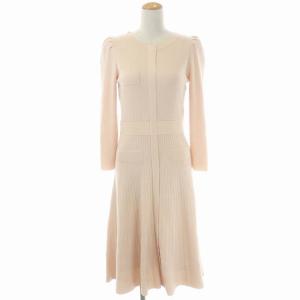 21SS マーメイドニットワンピース ロング フレア 長袖 クルーネック リブ 36 ピンク