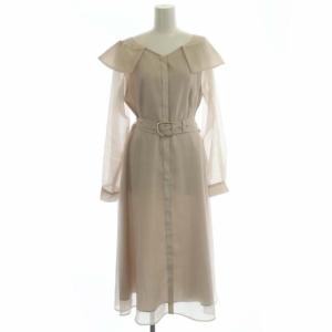 21AW シアーシャツ ワンピース ロング 長袖 フレア ベルト付き 36 ピンクベージュ