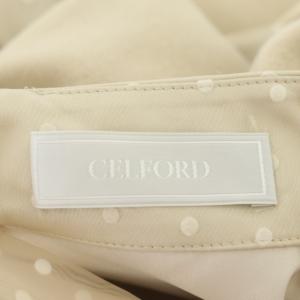 CELFORD 21AW ドットフロッキー フレア ブラウス プルオーバー ニット切替 リボン付き 36 ベージュ