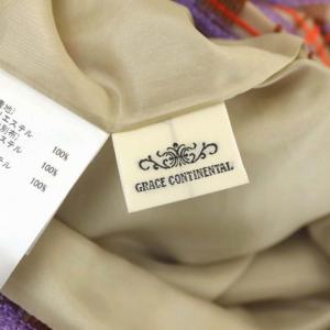 GRACE CONTINENTAL チェックレースワンピース 切替 チュール タイト ミモレ丈 ノースリーブ 36 キャメル オレンジ パープル
