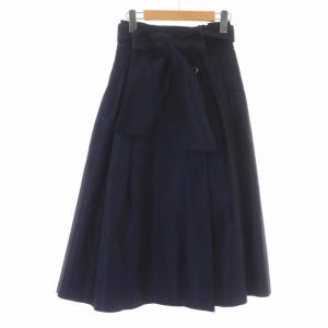 トリアセタフタラップスカート フレア タック ミモレ丈 ロング 金ボタン 36 ネイビー