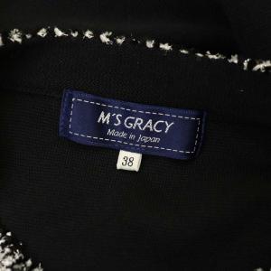 M'S GRACY ワンピース ニット 半袖 膝丈 ラメ コサージュ付き 38 黒 白 ブラック ホワイト
