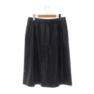 HUGO BOSS パンチング フェイクレザースカート Aライン ミモレ丈 ロング IT42 黒 ブラック