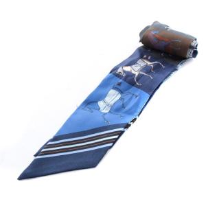 HERMES ツイリー ホース マルチストライプ スカーフ 総柄 シルク 青 ブルー