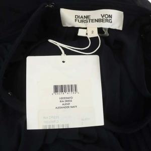 DIANE von FURSTENBERG プリーツ ノースリーブ ワンピース ミニ リボンベルト付き 2 紺 ネイビー