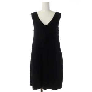 襟付き ノースリーブ ニット ワンピース ミニ フレア 40 黒 ブラック 31279