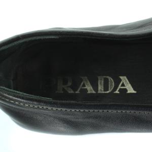 PRADA バレエシューズ パンプス スクエアトゥ リボン レザー 36.5 22.5cm 黒 ブラック