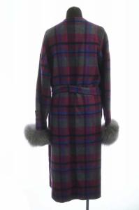 GRACE CONTINENTAL ノーカラーコート リバーシブル チェック ベルトリボン フォックスファー 36 ピンク グレー