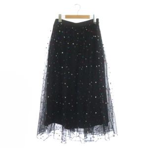 22SS マルチドットエンブロイダリースカート フレア チュール プリーツ ドット刺繍 38 ブラック