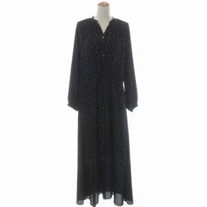 22SS シャツブラウスワンピース 長袖 フレア ロング ドットプリント 38 黒 ライトベージュ ブラック