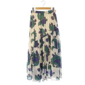 21AW フラワーモチーフプリントスカート ロング フレア 36 マルチカラー