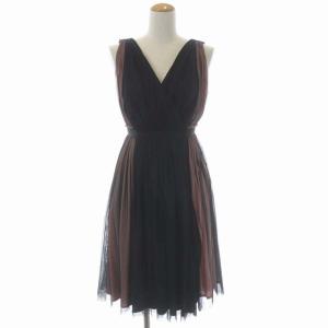 ノースリーブドレス ワンピース フレア 膝丈 カシュクール バックリボン 36 黒 ブラック ピンク