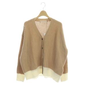 22SS ウール カーディガン ニット 長袖 バイカラーVネック 40 茶 ライトブラウン アイボリー