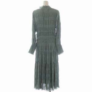 Ameri VINTAGE 20SS SHIRRING PLEATS DRESS ワンピース Vネック 長袖 ロング フレア S ミントグリーン