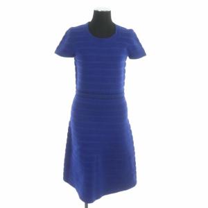 Ribbed Crewneck Dress リブ クルーネック ドレス ニットワンピース フレア ひざ丈 半袖 S 青 ブルー
