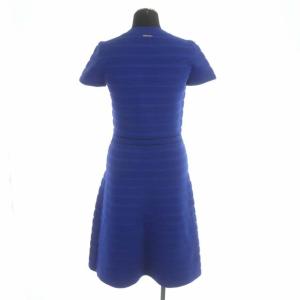 MICHAEL KORS Ribbed Crewneck Dress リブ クルーネック ドレス ニットワンピース フレア ひざ丈 半袖 S 青 ブルー